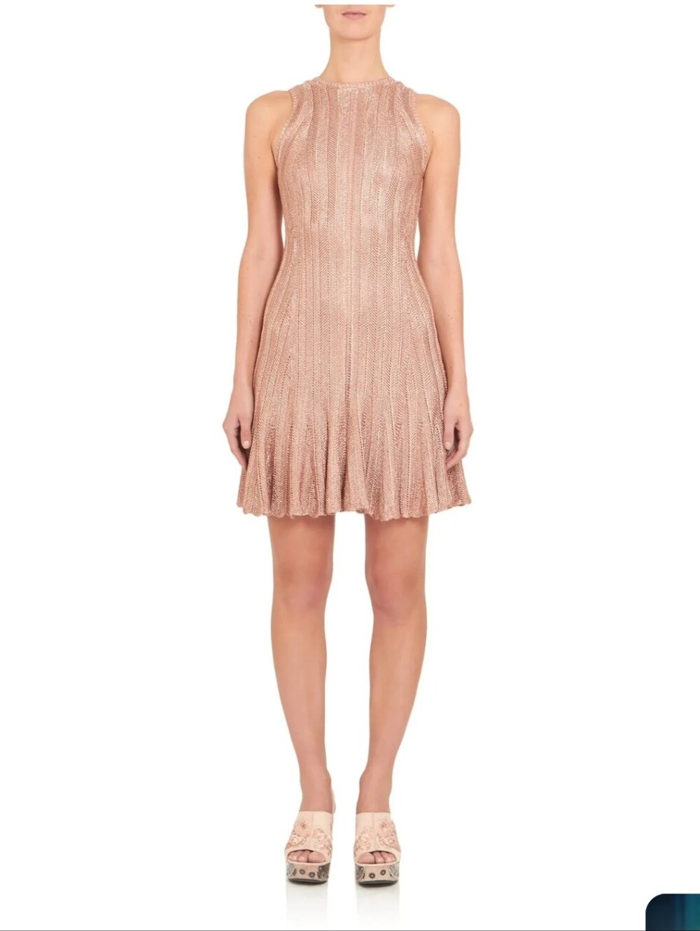 Alexander McQueen Rose Gold Metallic Fit & Flare Mini Dress Size XS